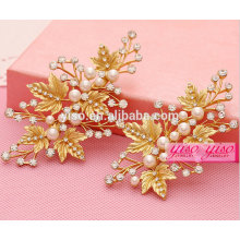 Folha dourada flor casamento cabelo ornamento jóia tiara pentes